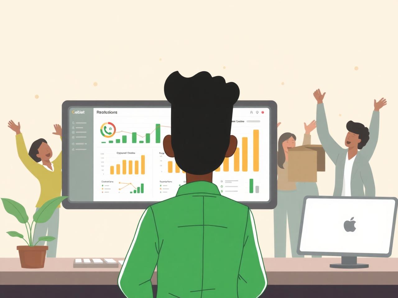 Operations manager celebrating in front of a resolution dashboard